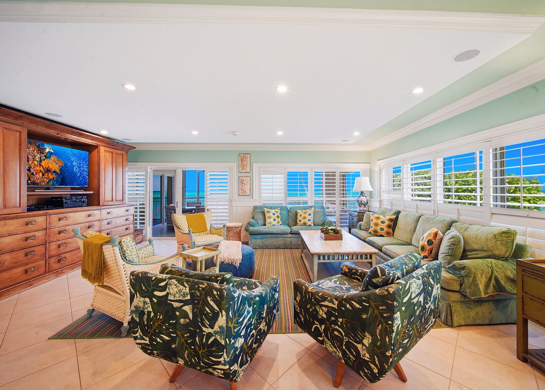Living Room Chairs Ocean at The Cayman Club Condo 16 on Seven Mile Beach Grand Cayman